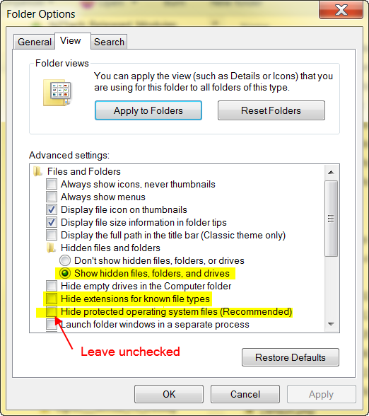 windows explorer show hidden files